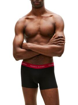 Pack 3 cuecas Tommy Hilfiger Trunk Signature preta cintura multi para homem.