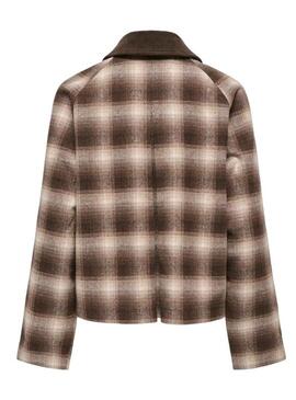 Jaqueta Only Kine xadrez marrom para mulher.