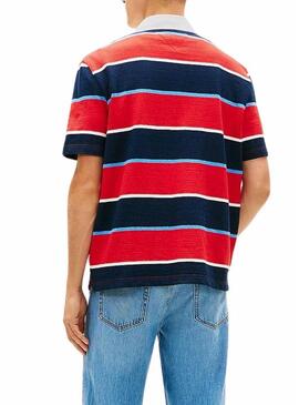Polo Tommy Jeans Stripes Rugby listras vermelhas para homens