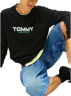Moletom Tommy Jeans Essential DNA preto para homem.