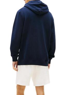 Moletom Tommy Jeans Sign com capuz marinho para homem.