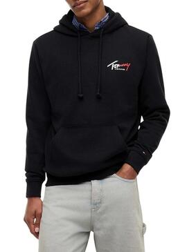 Moletom Tommy Jeans Sign com capuz preto para homens