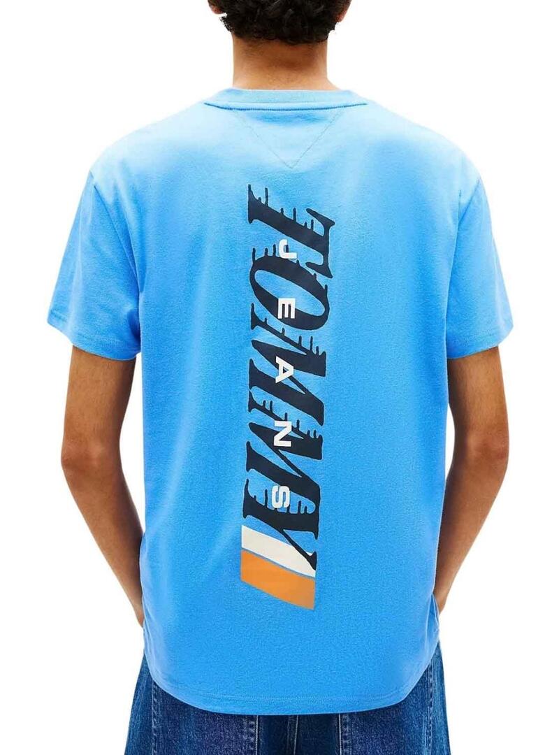 Camiseta Tommy Jeans com logotipo vintage nas costas em azul para homem.