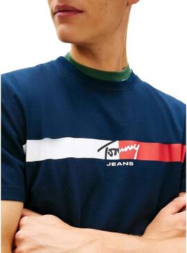 Camiseta Tommy Jeans Signature Stripe azul marinho para homens