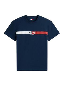 Camiseta Tommy Jeans Signature Stripe azul marinho para homens