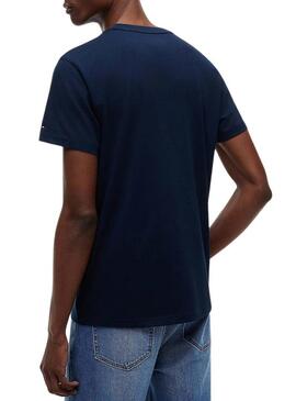 Camiseta Tommy Jeans Sign Chest Slim marinho para homem.