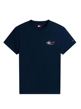 Camiseta Tommy Jeans Sign Chest Slim marinho para homem.