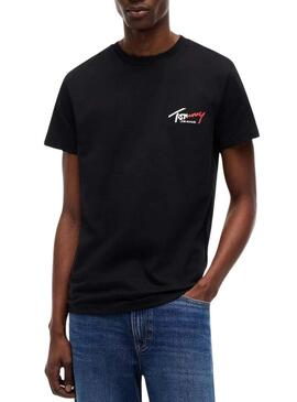 Camiseta Tommy Jeans Sign Chest Slim preta para homem