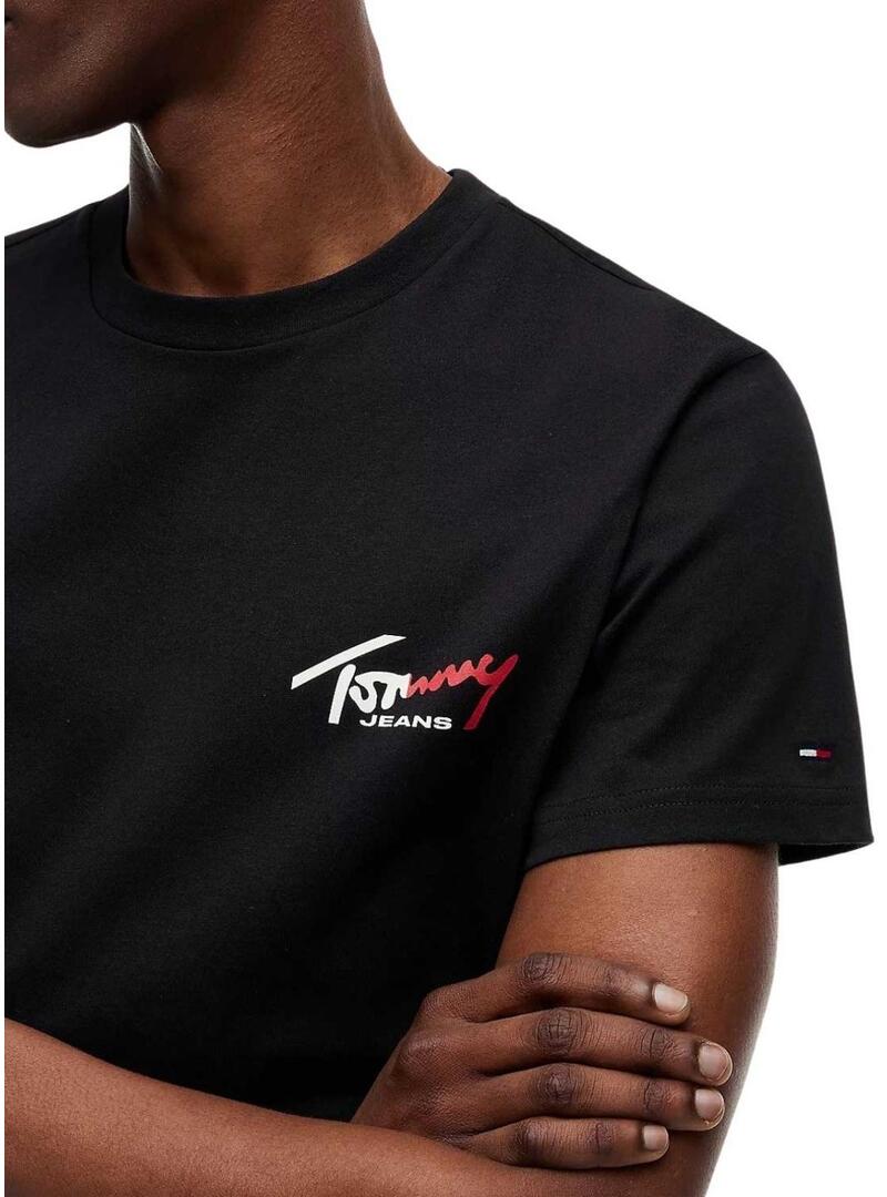 Camiseta Tommy Jeans Sign Chest Slim preta para homem