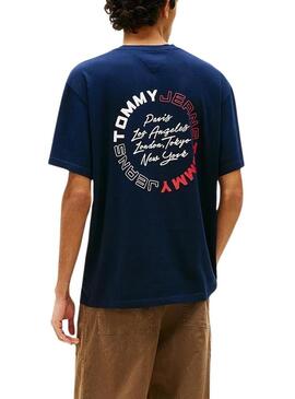 Camiseta Tommy Jeans Circle Relaxed azul marino para homem.