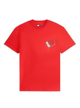 Camiseta Tommy Jeans Shift vermelha para homem.