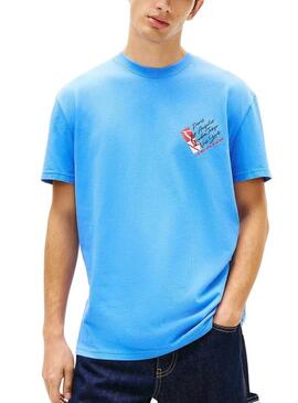 Camisa Tommy Jeans Shift azul para homem.