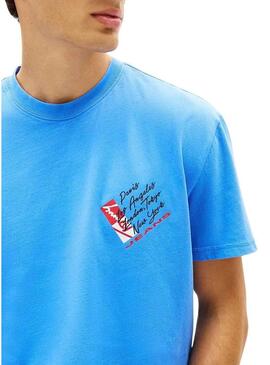 Camisa Tommy Jeans Shift azul para homem.