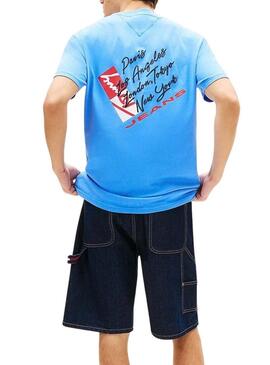 Camisa Tommy Jeans Shift azul para homem.