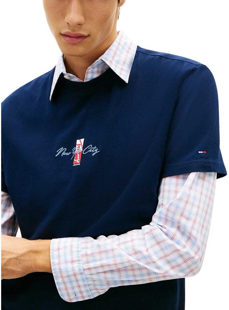 Camiseta Tommy Jeans Sign Block azul marinho para homem.