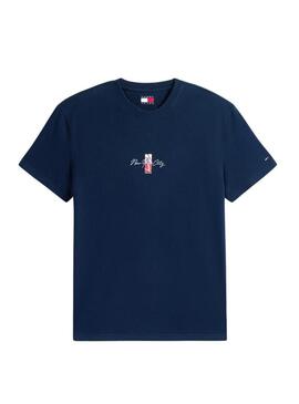 Camiseta Tommy Jeans Sign Block azul marinho para homem.