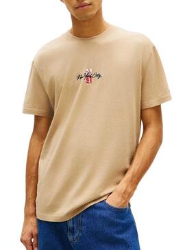 Camiseta Tommy Jeans Sign Block tostado para homem