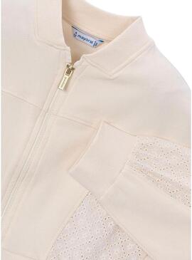 Moletom Mayoral com zíper bege para menina.