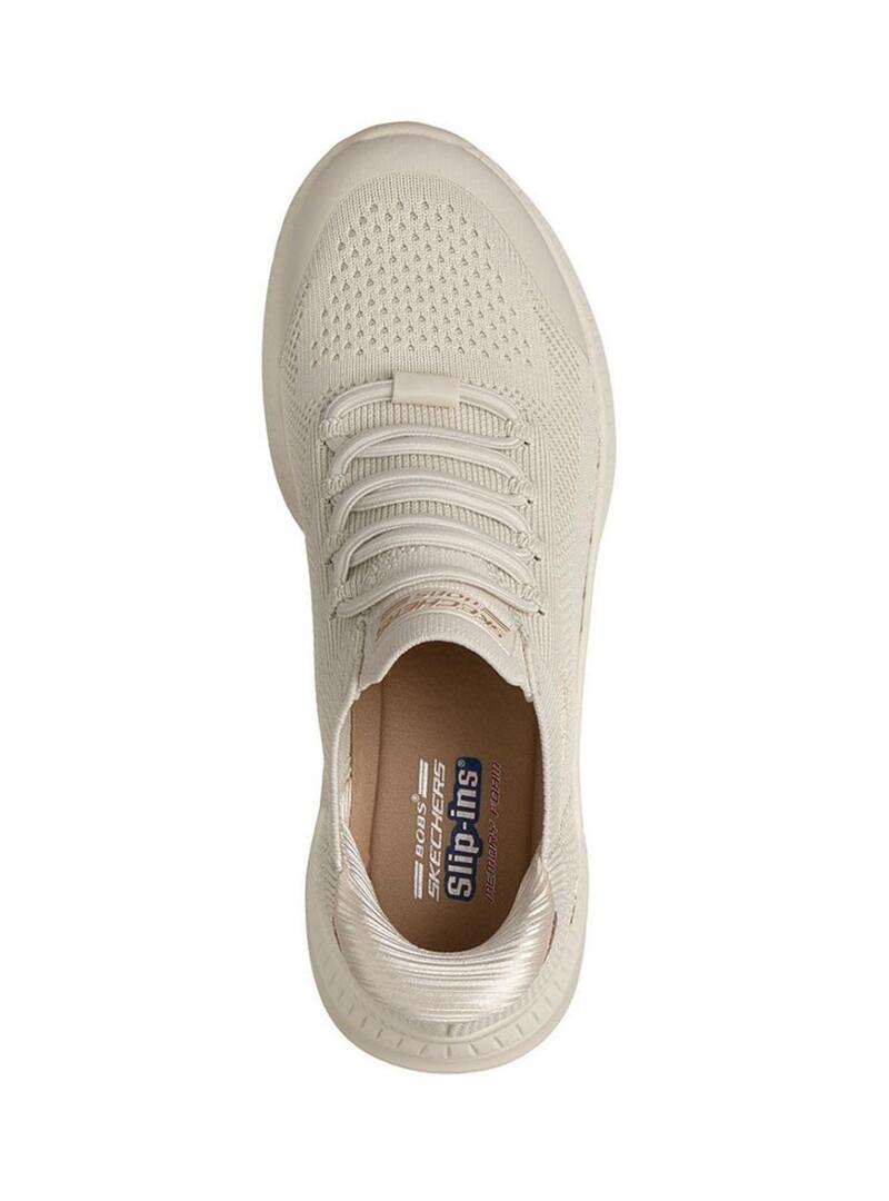 Sapatilhas Skechers BOBS Squad 4 bege para mulher.