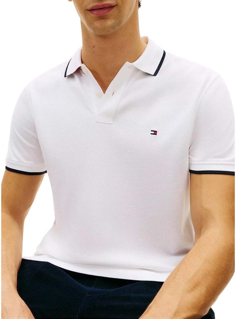 Camisa polo Tommy Hilfiger Piqué branca com listras em contraste para homem.
