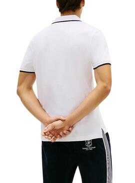 Camisa polo Tommy Hilfiger Piqué branca com listras em contraste para homem.