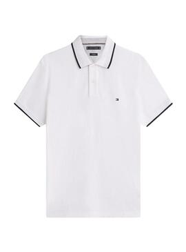 Camisa polo Tommy Hilfiger Piqué branca com listras em contraste para homem.