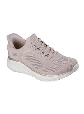 Sapatilhas Skechers BOBS Squad bege para mulher.