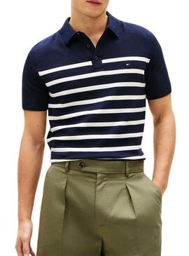 Camisa polo Tommy Hilfiger Essential listrada marinha para homem.