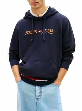 Moletom com capuz Tommy Jeans Vintage azul marinho para homens.