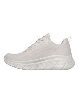 Sapatilhas Skechers BOBS Sport B Flex Hi bege para mulher.
