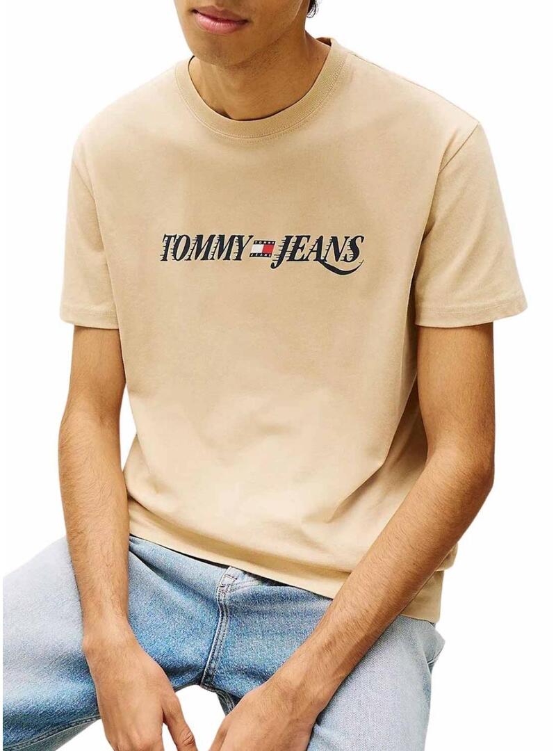 Camiseta Tommy Jeans Vintage logotipo bege para homem