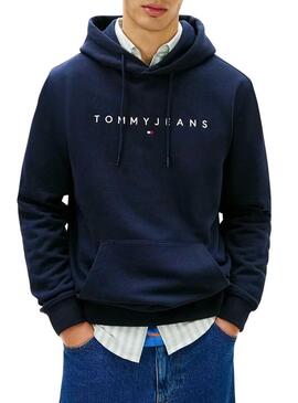 Moletom Tommy Jeans Linear Logo com capuz marinho para homem.