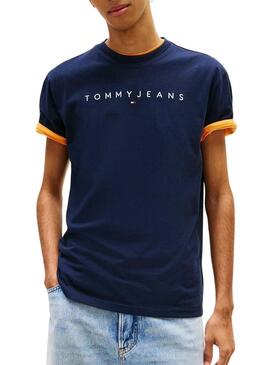 Camiseta Tommy Jeans Linear Logo azul marinho regular para homem