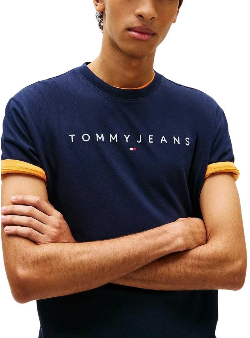 Camiseta Tommy Jeans Linear Logo azul marinho regular para homem