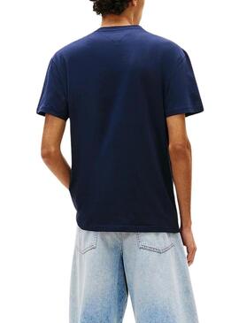 Camiseta Tommy Jeans Linear Logo azul marinho regular para homem