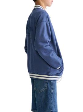 Jaqueta bomber azul com zíper para meninos.