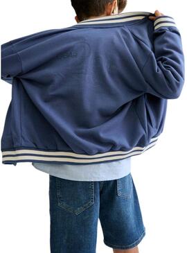 Jaqueta bomber azul com zíper para meninos.