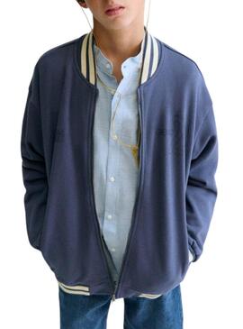 Jaqueta bomber azul com zíper para meninos.