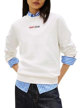 Moletom Tommy Jeans Essential logo branco para mulher.