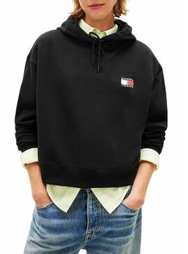 Moletom Tommy Jeans Wavy Flag preto para mulher.
