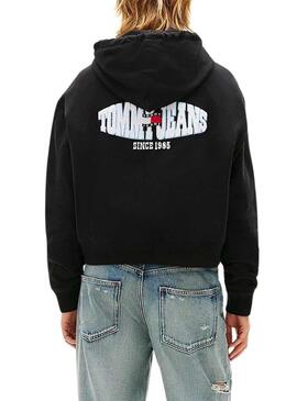 Moletom Tommy Jeans Wavy Flag preto para mulher.