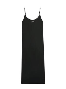 Vestido Tommy Jeans Silver Script preto midi para mulher.