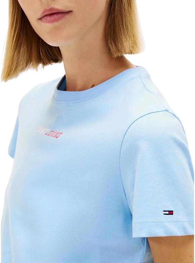 Camiseta Tommy Jeans Essential logo azul para mulher.