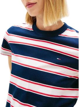 Camiseta Tommy Jeans listrada regular marinha para mulher