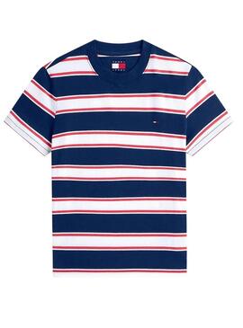 Camiseta Tommy Jeans listrada regular marinha para mulher