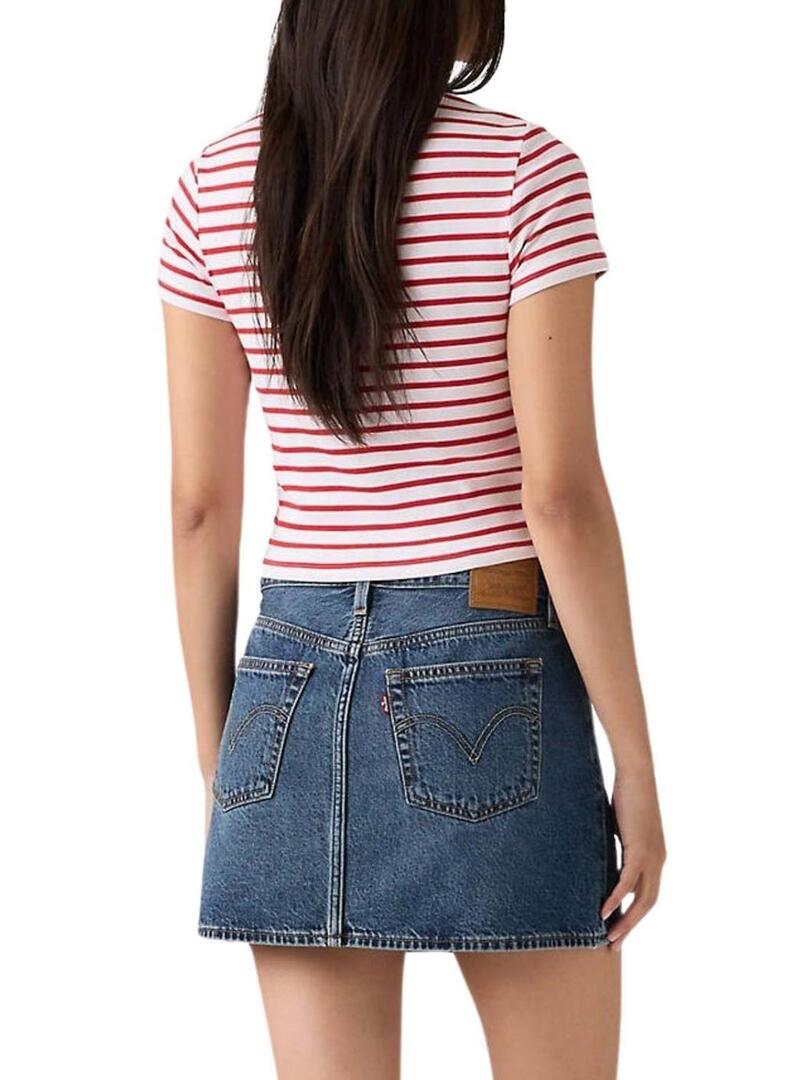 Camiseta Levis Perfect Tee listrada vermelha e branca para mulher.