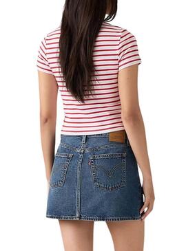 Camiseta Levis Perfect Tee listrada vermelha e branca para mulher.