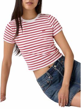 Camiseta Levis Perfect Tee listrada vermelha e branca para mulher.