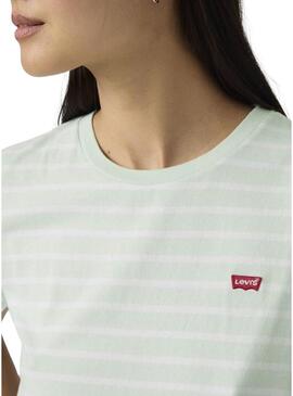Camiseta Levis Perfect Tee listrada verde para mulher