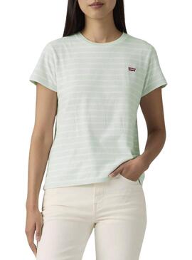Camiseta Levis Perfect Tee listrada verde para mulher